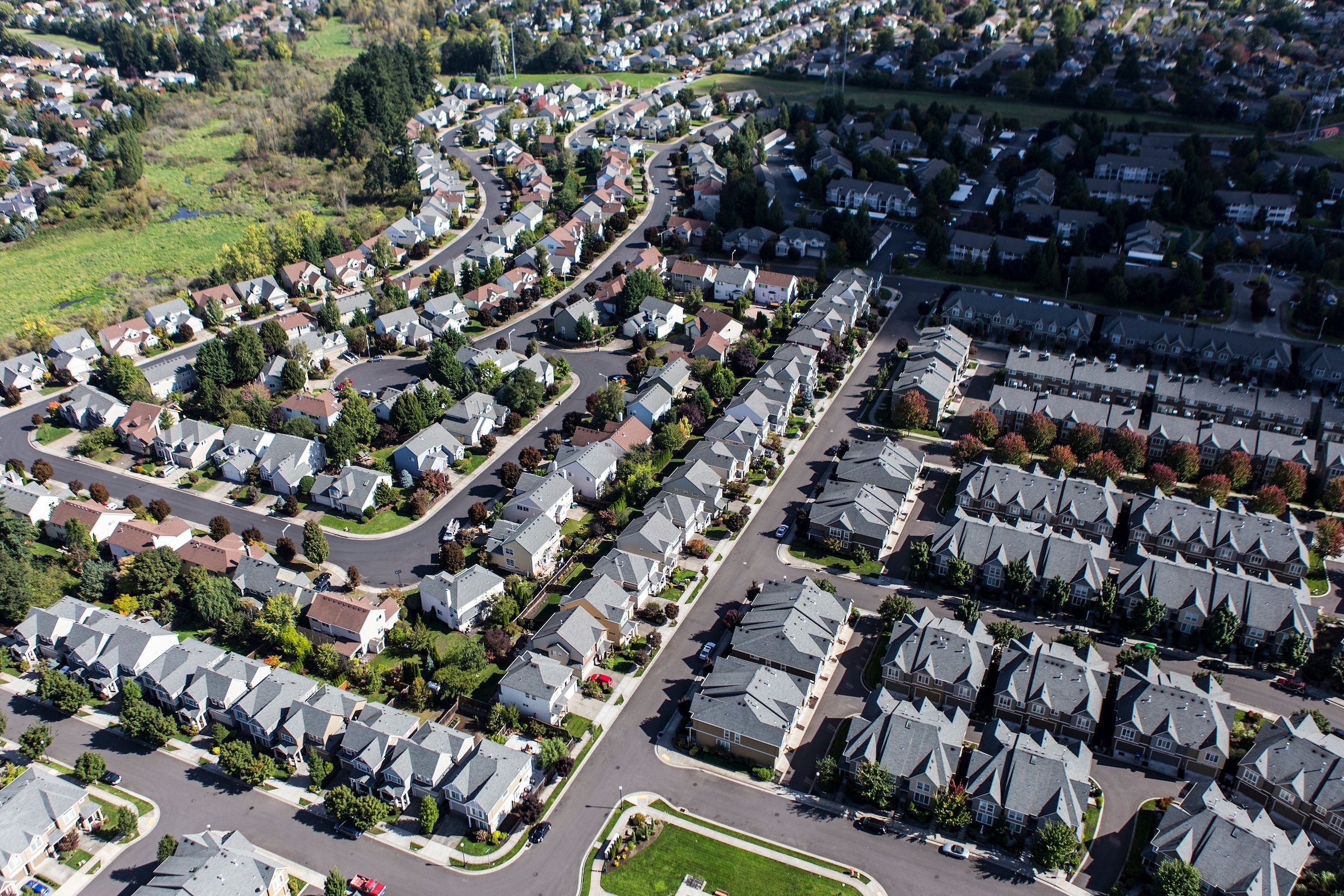 Aerial view of Portland, OR suburb